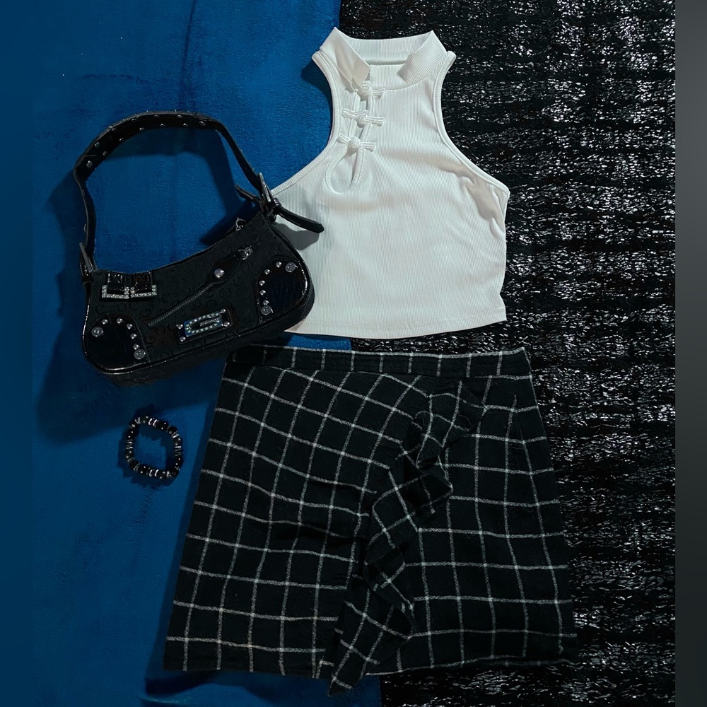 White halter top with a touch of Y2K charm